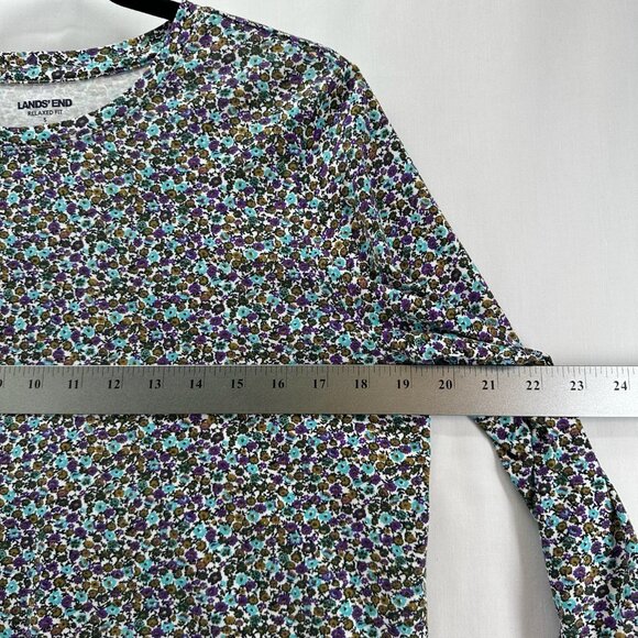 Lands End Top Women S Relaxed Fit Supima Crew Neck Long Sleeve Floral Multicolor - Picture 7 of 11